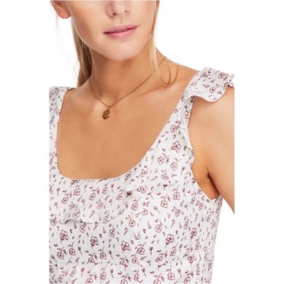 Free People Floral Blouse Ruffle Top White Large - Picture 4 of 6